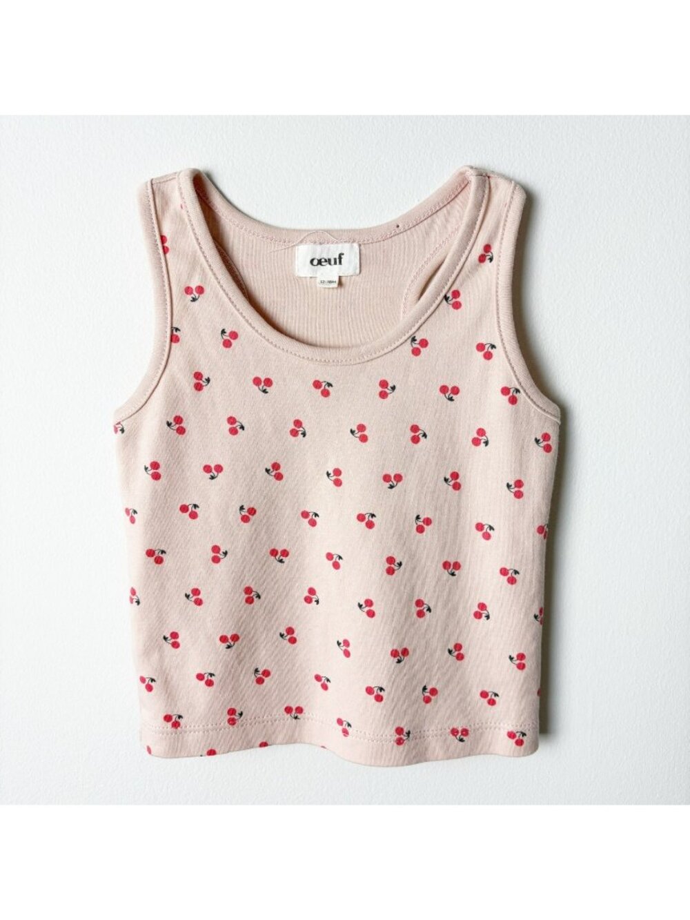 OEUF Baby Girl 12-18 Months Cotton Cherry Print Tank Top Organic Cotton